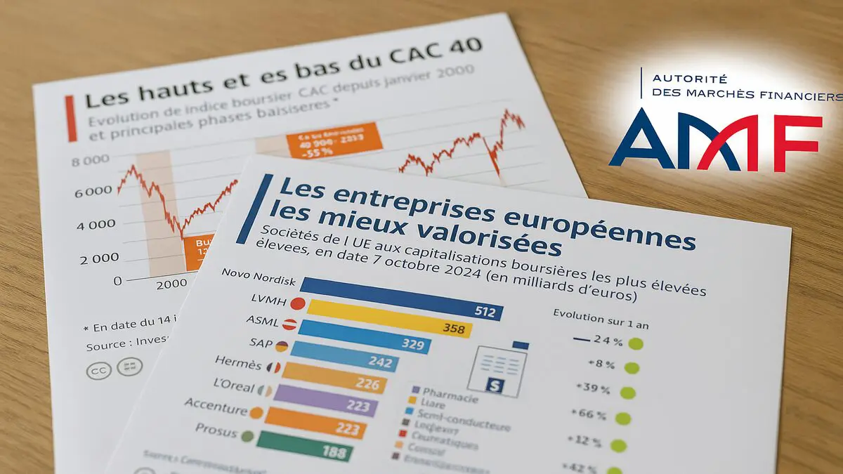 Graphique illustrant le déclin de la bourse française comparé à la valorisation européenne