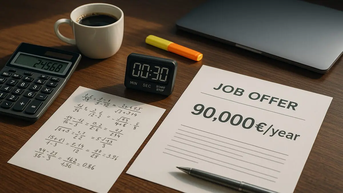 Illustration d’une épreuve de calcul mental en 30 secondes pour un poste à 90 000 € par an